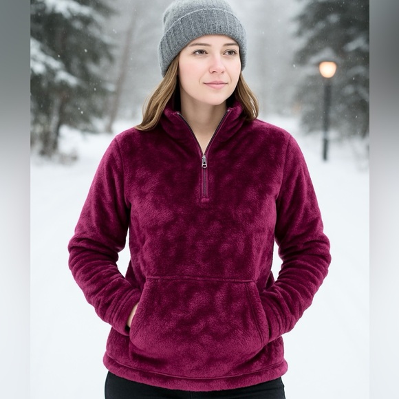 The North Face Tops - The North Face Magenta Quarter Zip Fleece Sweatshirt Pullover Medium Velour